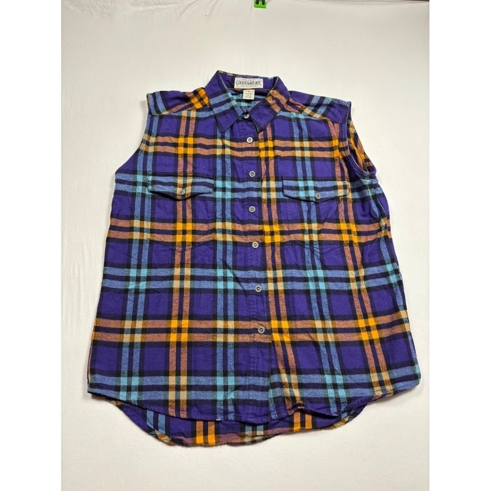 UNIONBAY Mens Sleeveless Plaid Button Down Shirt Cotton Western Grunge Purple M